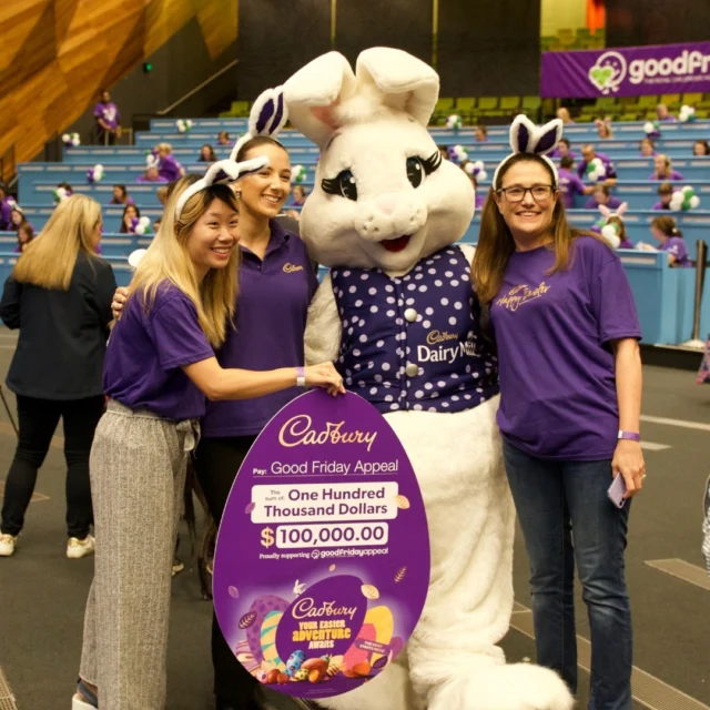 Since 2001, Cadbury has been a supporter of the Good Friday Appeal, providing thousands of Easter eggs to volunteers and donors while also making significant donations.

In 2024, with a generous donation of $100,000, their total contributions now amount to an incredible $2 million. This donation will also help fund a new RETCAM at Latrobe Regional Health to scan for and manage eye diseases in newborns, building on the RETCAM purchased for the RCH in 2023.

Thank you Cadbury! 💜